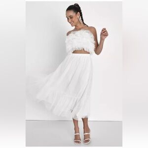 Iconic Perfection White Strapless Tulle Two-Piece Midi Dress SMALL Lulus